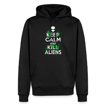 Bleib ruhig und töte Aliens Carry On UFO Head Alien - Männer Premium Bio Hoodie - Schwarz - Vorne - Nico (187cm)