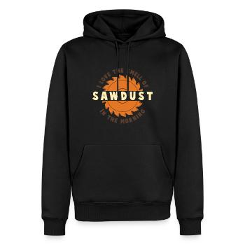 J’aime l’odeur de la sciure de bois le matin - Sweat à capuche Premium bio Homme - noir - Devant - Nico (187cm)