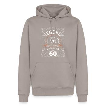 Anniversaire 1963 - Cadeau d’anniversaire Retro Legend - Sweat à capuche Premium bio Homme - taupe - Devant - Nico (187cm)