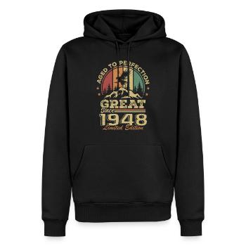 Jahrgang 1948 Geburtstag - 1948 Retro Geschenkidee - Männer Premium Bio Hoodie - Schwarz - Vorne - Nico (187cm)