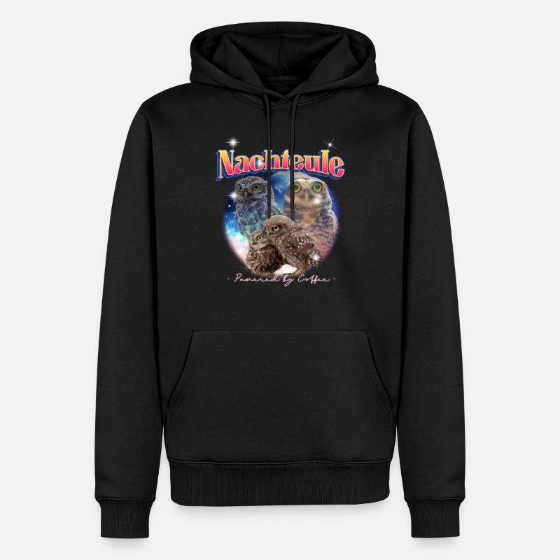 Nachteule - Powered by Coffee - Männer Premium Bio Hoodie - Schwarz