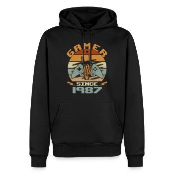 Gamer seit 1987 - Gaming Jubiläumsgeschenk 1987 - Männer Premium Bio Hoodie - Schwarz - Vorne - Nico (187cm)