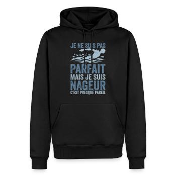 Nageur | Je Ne Suis Pas Parfait Je Suis Nageur - Sweat à capuche Premium bio Homme - noir - Devant - Nico (187cm)