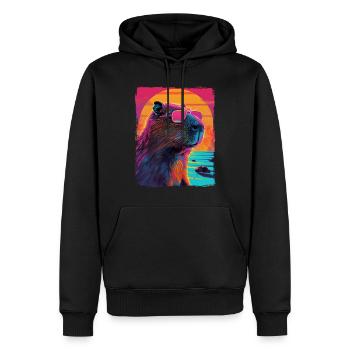 Rétro des années 80 Neon Rose Drôle Cool Capybara Rongeur - Sweat à capuche Premium bio Homme - noir - Devant - Nico (187cm)