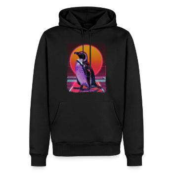 Retro 80er Jahre Rosa Neon Cool Pinguin Tier Sommer Sonne - Männer Premium Bio Hoodie - Schwarz - Vorne - Nico (187cm)