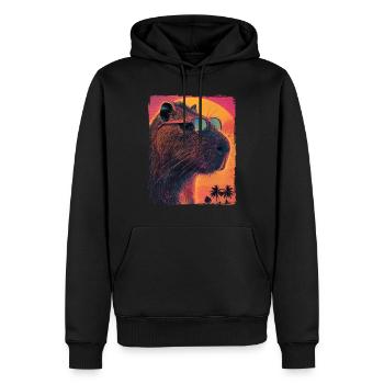 Rétro des années 80 Neon Rose Drôle Cool Capybara Rongeur - Sweat à capuche Premium bio Homme - noir - Devant - Nico (187cm)