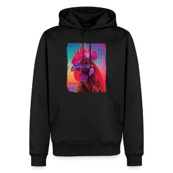 Funny Retro 80s Neon Pink Cool Chicken Bird Sunset - Men’s Premium Organic Hoodie - black - Front - Nico (187cm)