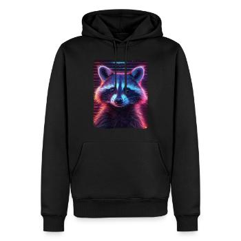 Retro 80s Neon Pink Cool Raccoon Animal Mammal - Men’s Premium Organic Hoodie - black - Front - Nico (187cm)