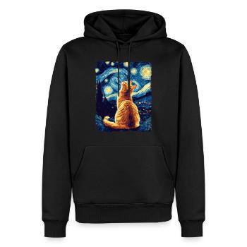 Chat Orange Animal Nuit Étoilée Peinture Van Gogh - Sweat à capuche Premium bio Homme - noir - Devant - Nico (187cm)