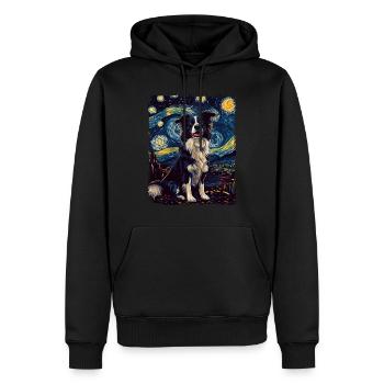 Border Collie Dog Animal Starry Night Sky Painting - Men’s Premium Organic Hoodie - black - Front - Nico (187cm)