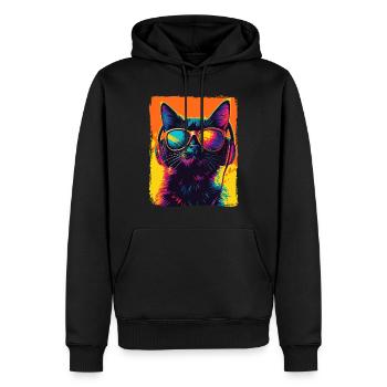 DJ Cool Black Cat Avec Casque EDM Musique Techno - Sweat à capuche Premium bio Homme - noir - Devant - Nico (187cm)