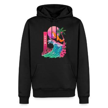 Fox Red Fox Animal Japanese Surfing Beach Wave - Men’s Premium Organic Hoodie - black - Front - Nico (187cm)