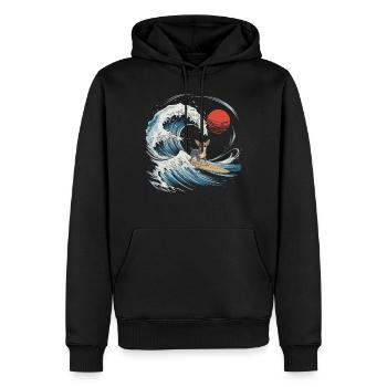 Chihuahua chien animal japonais surf plage vague - Sweat à capuche Premium bio Homme - noir - Devant - Nico (187cm)