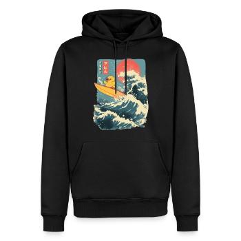 Canard en caoutchouc Animal Japonais Surf Fleur Coucher de soleil - Sweat à capuche Premium bio Homme - noir - Devant - Nico (187cm)