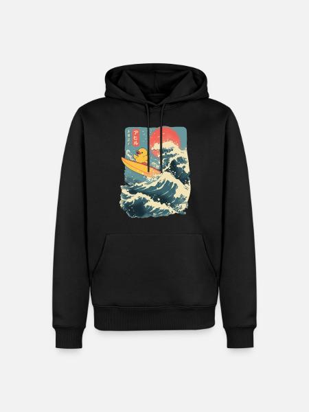 Gummiente Tier Japanisch Surfen Blume Sonnenuntergang - Männer Premium Bio Hoodie - Schwarz