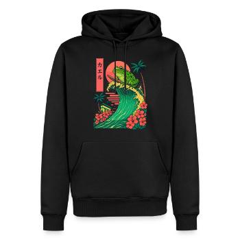 grenouille crapaud animal japonais surf fleur coucher de soleil - Sweat à capuche Premium bio Homme - noir - Devant - Nico (187cm)