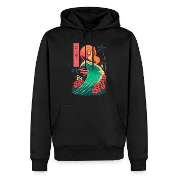 Corgi Dog Animal Japanese Surfing Flower Sunset - Men’s Premium Organic Hoodie - black - Front - Nico (187cm)