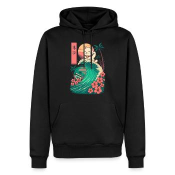 Katze Katze Tier Japanisch Surfen Blume Sonnenuntergang - Männer Premium Bio Hoodie - Schwarz - Vorne - Nico (187cm)