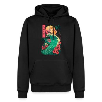 Shiba Inu chien animal japonais surf fleur - Sweat à capuche Premium bio Homme - noir - Devant - Nico (187cm)
