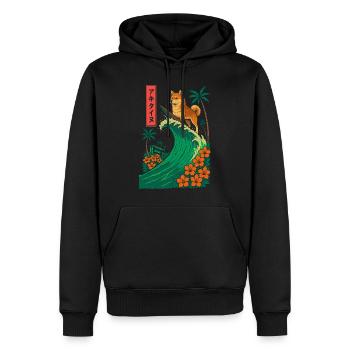 Akita Inu chien animal japonais surf fleur - Sweat à capuche Premium bio Homme - noir - Devant - Nico (187cm)