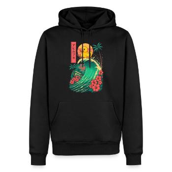 Canard en caoutchouc Animal Japonais Surf Fleur Coucher de soleil - Sweat à capuche Premium bio Homme - noir - Devant - Nico (187cm)