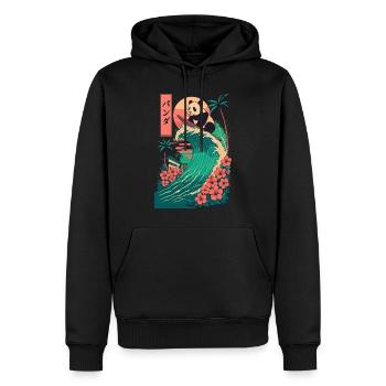 Panda Ours Animal Japonais Surf Fleur Coucher de soleil - Sweat à capuche Premium bio Homme - noir - Devant - Nico (187cm)
