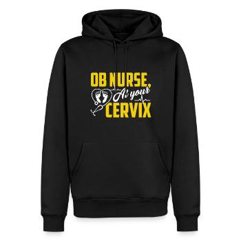 OB Nurse At Your Cervix - Men’s Premium Organic Hoodie - black - Front - Nico (187cm)