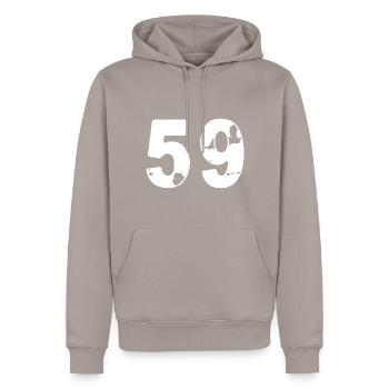 59 Number jersey - Men’s Premium Organic Hoodie - taupe - Front - Nico (187cm)