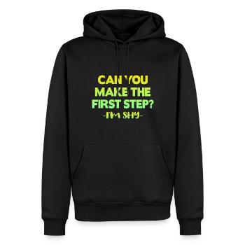 Kannst du den ersten Schritt machen? - Männer Premium Bio Hoodie - Schwarz - Vorne - Nico (187cm)