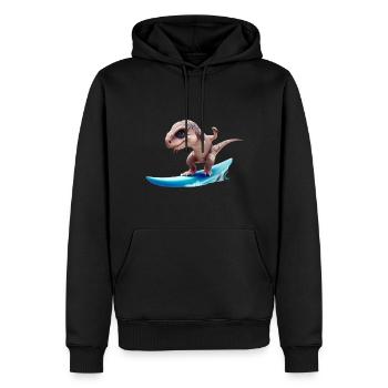Der Surfer Dino - Männer Premium Bio Hoodie - Schwarz - Vorne - Nico (187cm)