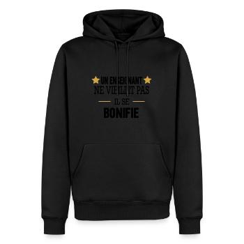 Cadeau anniversaire enseignant - Sweat à capuche Premium bio Homme - noir - Devant - Nico (187cm)