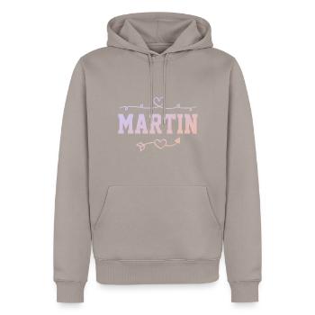 Martin - Men’s Premium Organic Hoodie - taupe - Front - Nico (187cm)