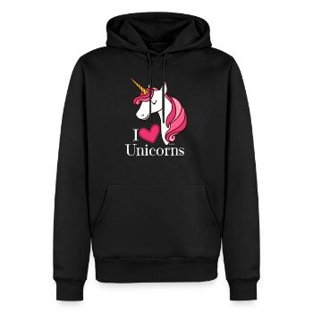 J'aime licornes T-shirt - coeur T en blanc - Sweat à capuche Premium bio Homme - noir - Devant - Nico (187cm)