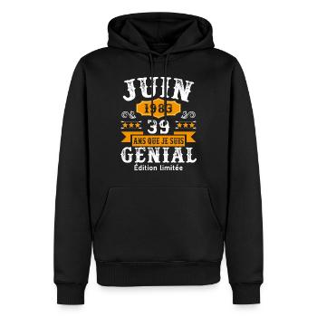 39 Ans Anniversaire Vintage Né(e) en Juin 1983 - Sweat à capuche Premium bio Homme - noir - Devant - Nico (187cm)