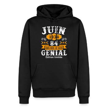 84 Ans Anniversaire Vintage Né(e) en Juin 1938 - Sweat à capuche Premium bio Homme - noir - Devant - Nico (187cm)