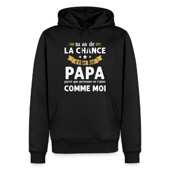 La chance d'être mon Papa Cadeau Humour Futur père - Sweat à capuche Premium bio Homme - noir - Devant - Nico (187cm)