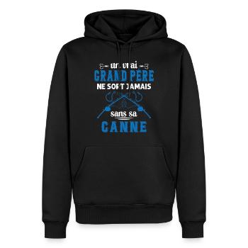 Un vrai Grand Père Pêcheur - Sweat à capuche Premium bio Homme - noir - Devant - Nico (187cm)