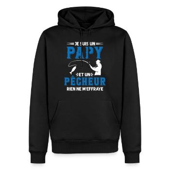 Papy Pêcheur Humour Fête des Grands Pères Noël - Sweat à capuche Premium bio Homme - noir - Devant - Nico (187cm)