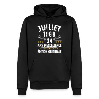 34 Ans Anniversaire Vintage Né(e) en Juillet 1988 - Sweat à capuche Premium bio Homme - noir - Devant - Nico (187cm)