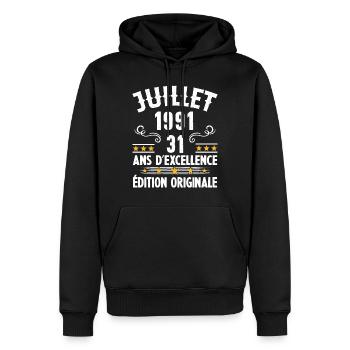 31 Ans Anniversaire Vintage Né(e) en Juillet 1991 - Sweat à capuche Premium bio Homme - noir - Devant - Nico (187cm)