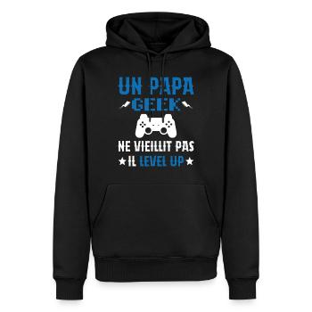Un Papa Geek Ne Vieillit Pas Il Level Up - Sweat à capuche Premium bio Homme - noir - Devant - Nico (187cm)