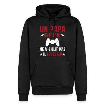 Un Papa Geek Ne Vieillit Pas Il Level Up - Sweat à capuche Premium bio Homme - noir - Devant - Nico (187cm)
