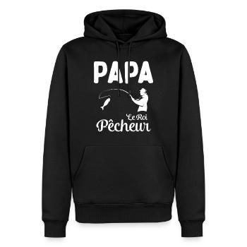 Cadeau Papa Pêcheur Roi de Pêche - Sweat à capuche Premium bio Homme - noir - Devant - Nico (187cm)