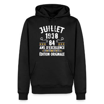 84 Ans Anniversaire Vintage Né(e) en Juillet 1938 - Sweat à capuche Premium bio Homme - noir - Devant - Nico (187cm)