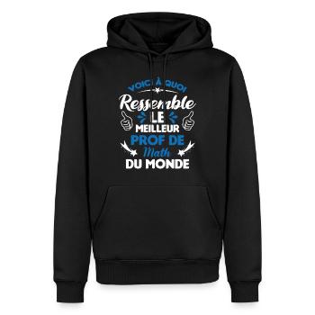 Voici Le meilleur Prof de Math du monde - Sweat à capuche Premium bio Homme - noir - Devant - Nico (187cm)