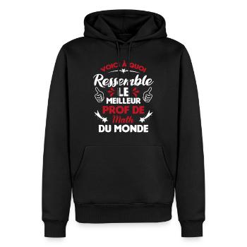 Voici Le meilleur Prof de Math du monde - Sweat à capuche Premium bio Homme - noir - Devant - Nico (187cm)