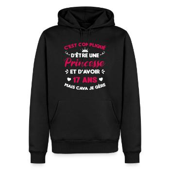 Princesse 17 Ans Anniversaire Idée Cadeau Année - Sweat à capuche Premium bio Homme - noir - Devant - Nico (187cm)