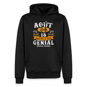 18 Ans Anniversaire Vintage Né(e) en Août 2004 - Sweat à capuche Premium bio Homme - noir - Devant - Nico (187cm)