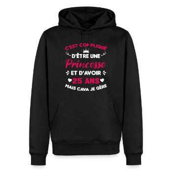 Princesse 25 Ans Anniversaire Idée Cadeau Vintage - Sweat à capuche Premium bio Homme - noir - Devant - Nico (187cm)