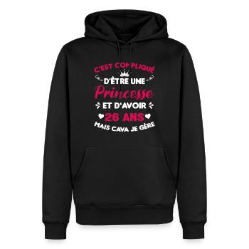 Princesse 26 Ans Anniversaire Idée Cadeau Pink Âge - Sweat à capuche Premium bio Homme - noir - Devant - Nico (187cm)